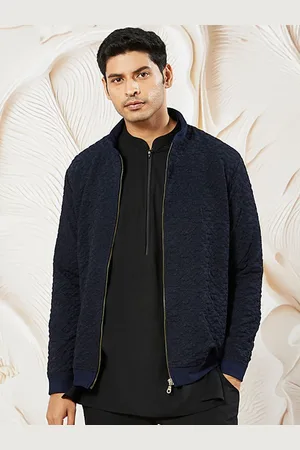 Vastramay Men Stand Collar Self Design Casual Bomber Lightweight Jacket