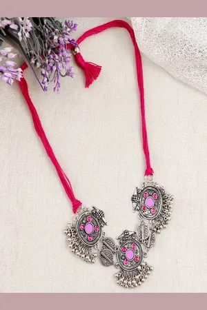 Sangria Silver-Plated Oxidized Boho Choker Statement Necklace