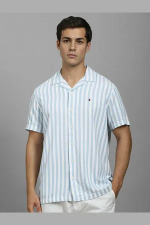 Louis Philippe Men Cuban Collar Vertical Striped Cotton Casual Shirt