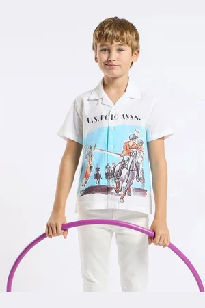 Ralph Lauren Boys Relaxed Fit Cuban Collar Graphic Printed Cotton Casual Shirt