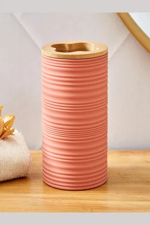 Home Centre Rust & Beige Striped Textured Toothbrush Holder