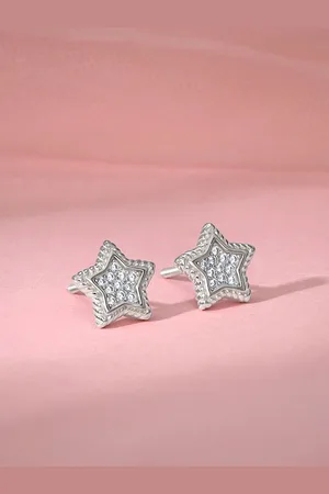 GIVA 925 Silver Rhodium-Plated Zircon Star Shaped Antique Studs Earrings