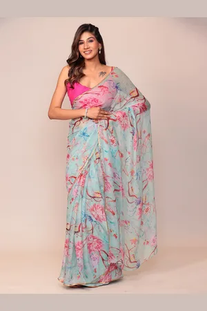 ZARI Floral Pure Chiffon Saree