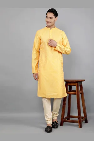 Manish Creations Floral Woven Design Mandarin Collar Jacquard Straight Kurta With Churidar