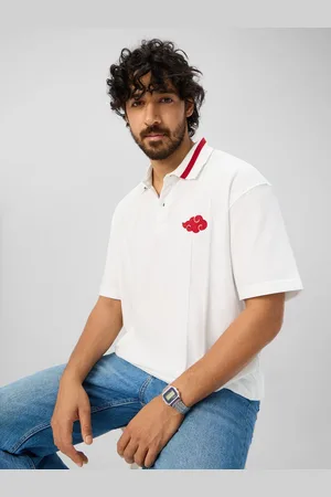 The Souled Store Men Self Design Polo Collar Cotton Relaxed Fit T-shirt