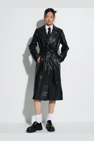 Koton Women Lapel Collar Solid Casual Leather Jacket