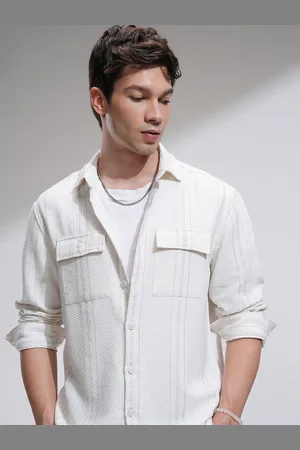 Highlander Men Relaxed Fit Cutaway Collar Vertical Striped Casual Shirt