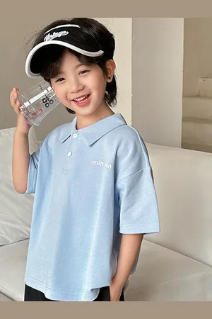 LULU & SKY Boys Solid Polo Collar Cotton Oversized T-shirt