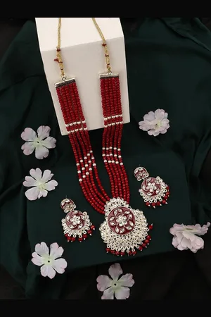 Anouk Red Gold-Plated Artificial Stone & Kundan Studded Jewellery Set