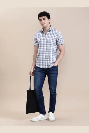 Crocodile Men Gingham Checks Opaque Checked Casual Shirt