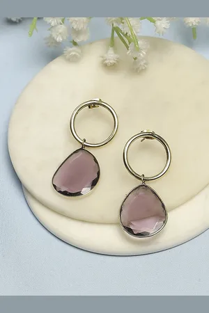Biba Gold-Plated Artificial Stone Studded Contemporary Shaped Drop Earrings