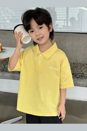 LULU & SKY Boys Solid Polo Collar Cotton Relaxed Fit T-shirt