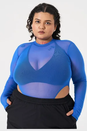 Spirit Animal Women Plus Size Sheer Mesh Bodysuit Slim Fit High Neck See-Through Top