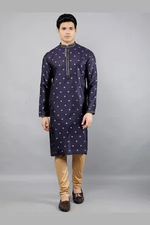 Manish Creations Floral Woven Design Mandarin Collar Jacquard Straight Kurta With Churidar