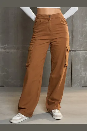 Sassafras Women Comfort Straight Fit High-Rise Cotton Cargo Trousers