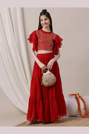 Inddus Girls Embroidered Sequinned Ready to Wear Lehenga &