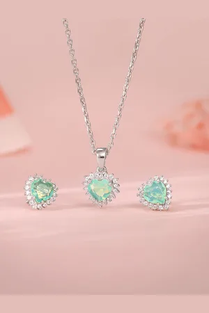 GIVA 925 Sterling Silver Rhodium Plated Cubic Zirconia Studded Perfect Heart Set