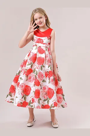 LULU & SKY Girls Floral Print Fit & Flare Midi Dress
