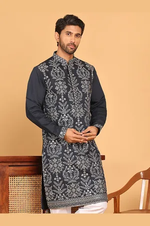 Jompers Floral Embroidered Mandarin Collar Silk Thread Work Straight Kurta
