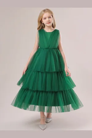 LULU & SKY Girls Solid Round Neck Flared Maxi Dress