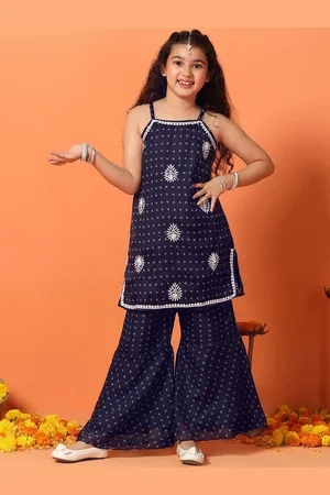 Sangria Girls Printed Organza Kurta With Sharara