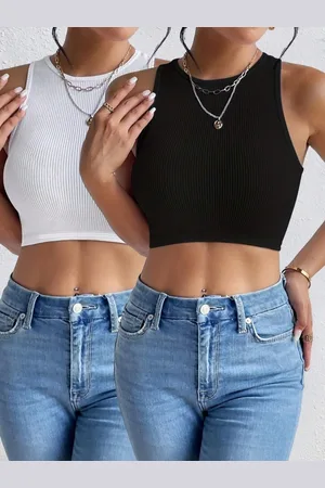 KERI PERRY Women Pack Of 2 Sleeveless Lycra Crop Tops