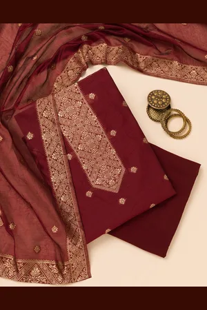 Koskii Ethnic Motifs Embroidered Pure Silk Unstitched Dress Material