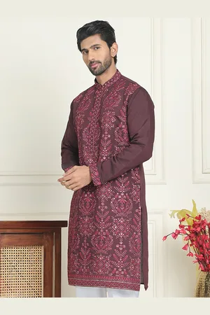 Jompers Floral Embroidered Mandarin Collar Silk Thread Work Straight Kurta