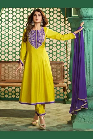 Bhama Couture Jennifer Winget Panelled Cotton Silk Anarkali Kurta With Trouser & Dupatta
