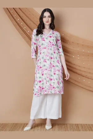 Lifestyle Floral Printed V-Neck Straight Kurta