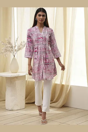 Biba Abstract Printed Mandarin Collar A-Line Kurta