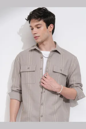 Highlander Men Relaxed Fit Cutaway Collar Vertical Striped Casual Shirt