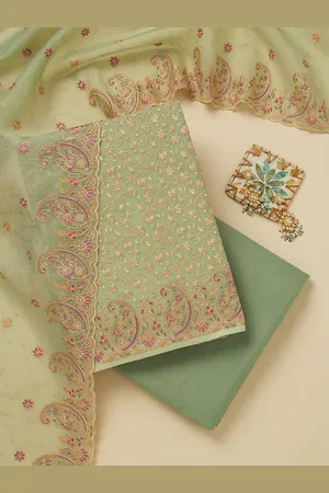 Koskii Floral Embroidered Thread work Organza Unstitched Dress Material