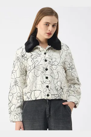 Elle Women Spread Collar Abstract Printed Casual Tailored Jacket