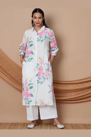 Lifestyle Floral Printed Mandarin Collar Kurta