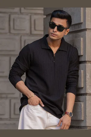 Powerlook Men Self Design Polo Collar T-shirt