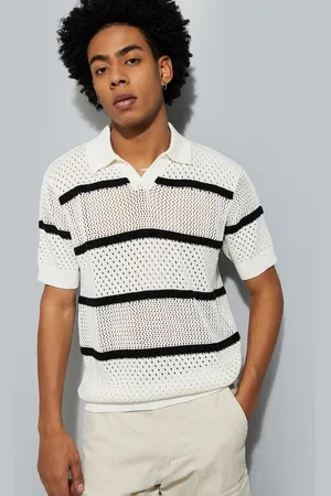 Max Collection Men Striped Polo Collar Pockets T-shirt