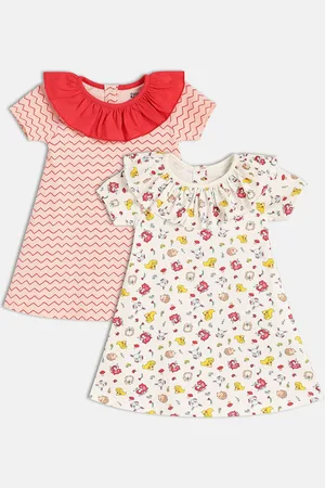 MINI KLUB Girls Pack Of 2 Floral Print Ruffled Cotton A-Line Dress