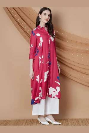 Lifestyle Floral Printed Mandarin Collar Kurta
