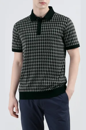 Karl Lagerfeld Men Checked Polo Collar Cotton T-shirt