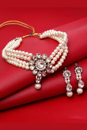 Anouk White Gold-Plated Artificial Stones Studded And Pearls Beaded Jewellery Set