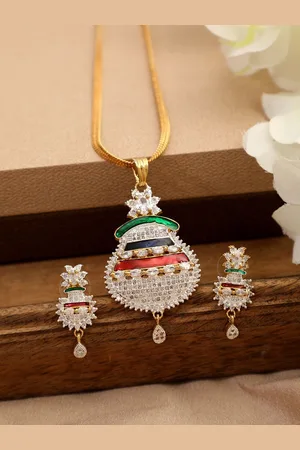 Anouk Red Bhana Gold-Plated American Diamond Studded Jewellery Set