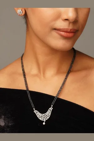 ABDESIGNS Silver-Plated American Diamond Studded Mangalsutra
