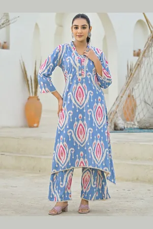 AUTUMN LANE Ethnic Motifs Printed V-Neck Pure Cotton Kurta With Palazzo