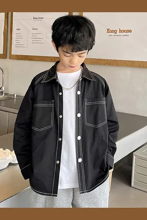 LULU & SKY Boys Relaxed Fit Spread Collar Solid Cotton Casual Shirt