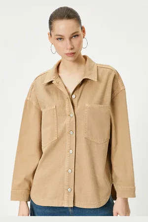 Koton Women Spread Collar Solid Cotton Casual Denim Jacket