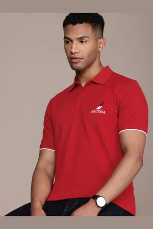 Nautica Brand Logo Embroidered Polo Collar Pure Cotton T-shirt