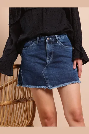 Mast & Harbour Frayed Hem Denim Mini Skirt