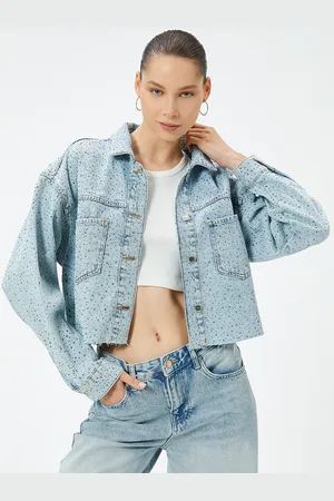 Koton Women Spread Collar Solid Cotton Casual Denim Jacket