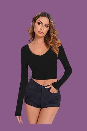 Dream Beauty Fashion Women Solid Scoop Neck Crop Top